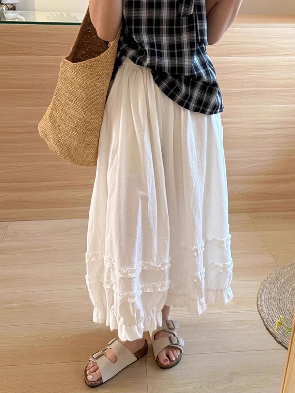 花边格子灯笼裤女夏季薄款2025新款慵懒风高腰宽松显瘦九分休闲裤|undefined