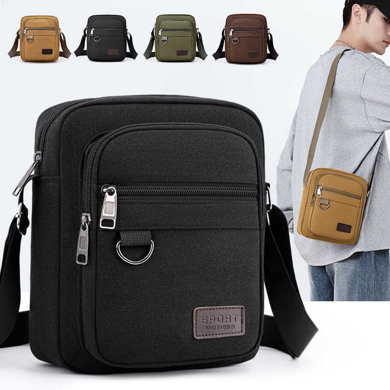 Canvas Men's Bag 2026 New Style Simple Men's Crossbody Bag Canvas Shoulder Bag Lightweight Breathable Multi-Layer Storage Bag