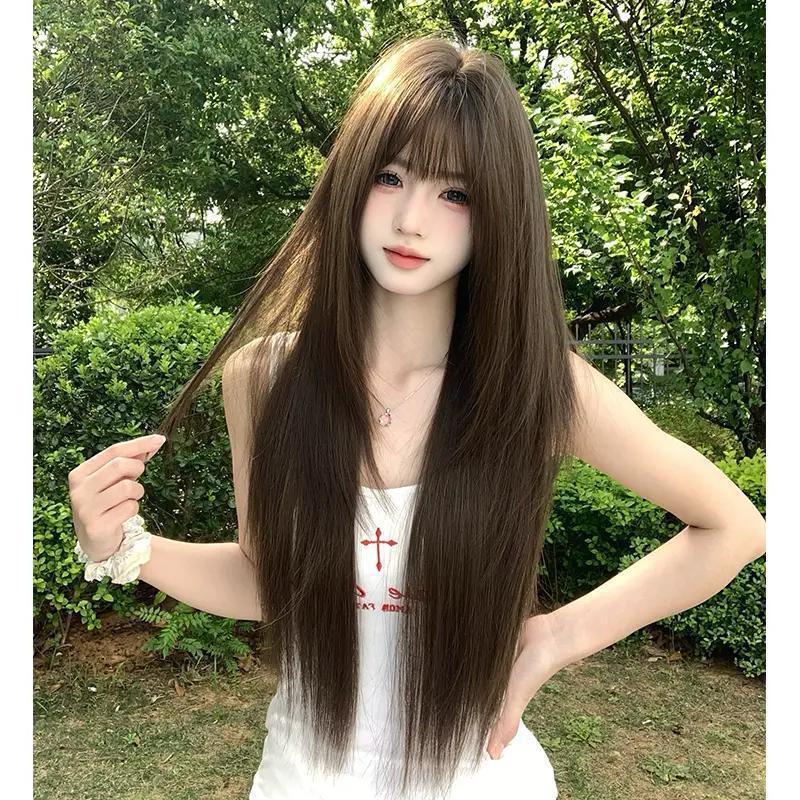 Kexiu Wig for Women Upgraded Full Trimming Inner Temples Long Straight Hair Internet Celebrity Natural Age Reduction Artificial Hair New Full Headgear
