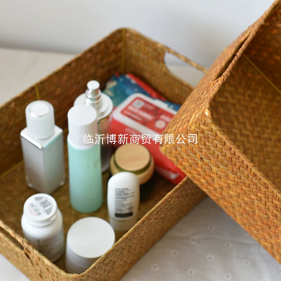 Стр官 Straw woven rectangular storage basket, storage system