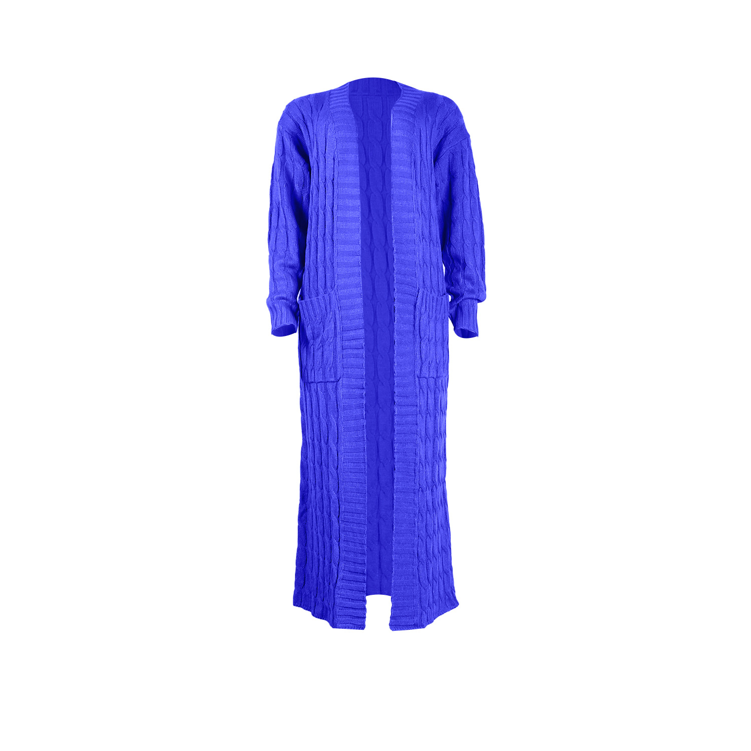 Damen Strickjacke Lang Aus Grobstrick In Unifarben Wintermantel_voghion.com