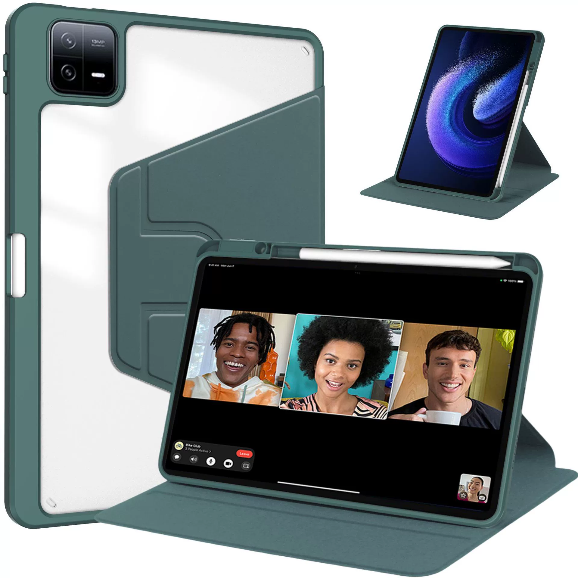 Подходящий защитный чехол для планшета Redmi pad PRO 12.1, новая модель с отсеком для стилуса, 360 покрытие с поворотом