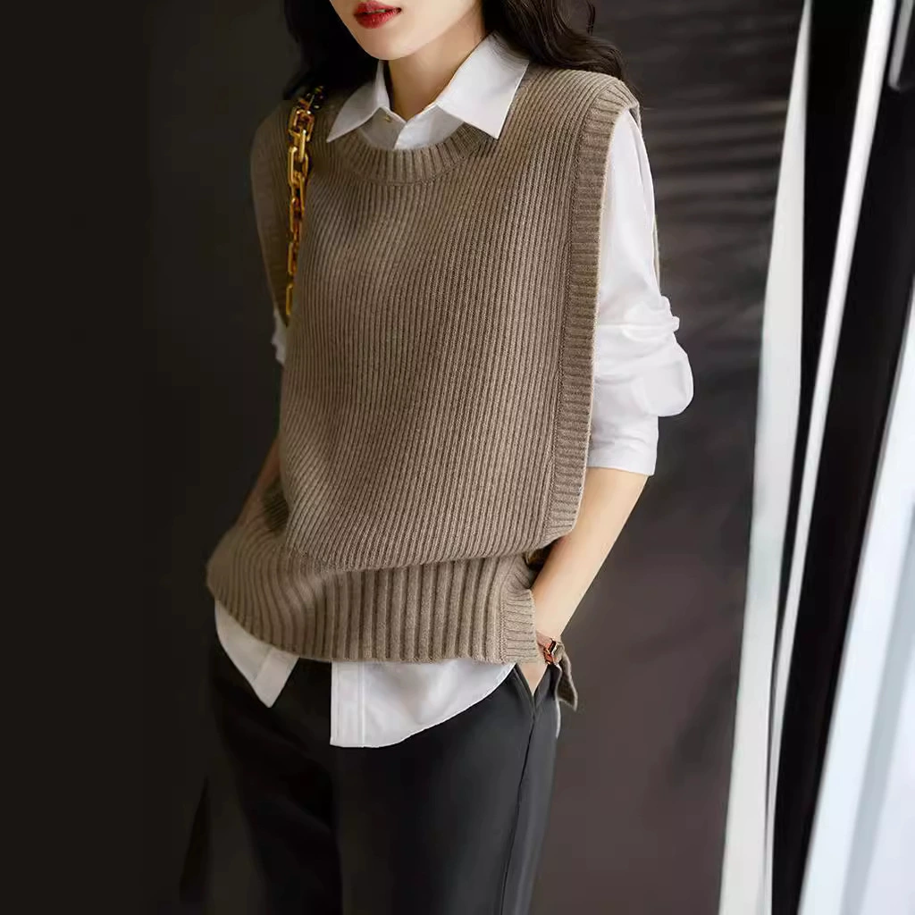 Не скатывающий трикотаж, жилет Hongtai, весна и осень, новый японский стиль, круглый вырез, чистый цвет, женский тонкий модный трикотаж с боковыми пуговицами