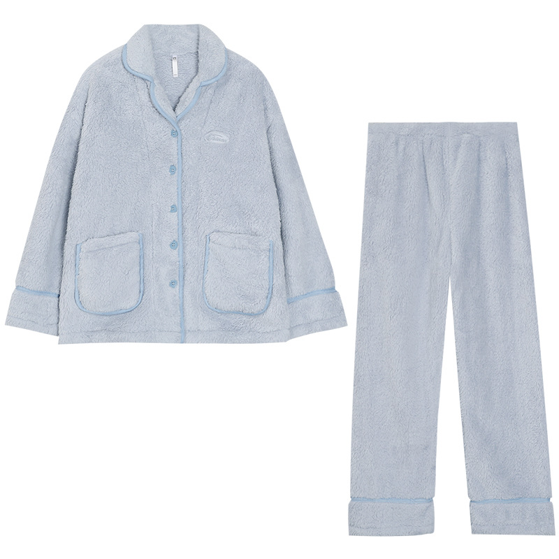 홍도 홈 (두꺼운 벨벳) 가을 겨울 따뜻한 우유 벨벳 커플 가디건 옷깃은 잠옷 세트 밖에 입을 수 있습니다