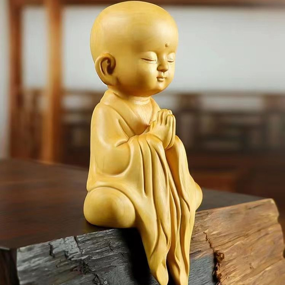 崖柏禅意打坐悬空小和尚工艺木雕摆件宁静致远家居办公桌桌面装饰