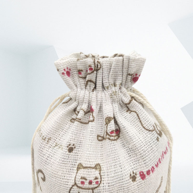 印花棉布袋抽繩禮品收納袋首飾包裝束口小布袋小貓款廠家批發