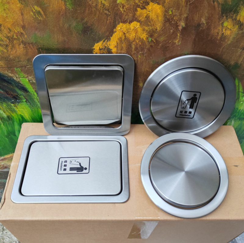 Countertop Embedded Stainless Steel Trash Can Kitchen Built-In Bathroom Brushed Square Round Concealed Flip Metal Iron