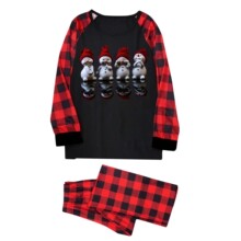 春秋季家居服女长袖上衣+外穿格子长裤卡通两件套套装