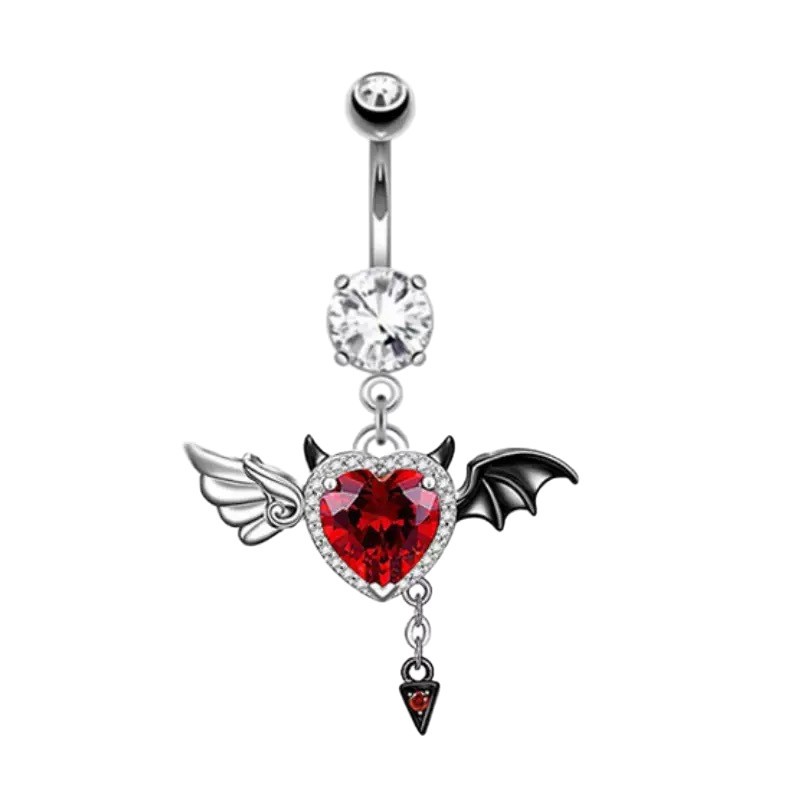 Cross-border European American Titanium Steel Rings With Bat, Devil, And Heart-shaped Red Zirconia, Personalized Dark_voghion.com