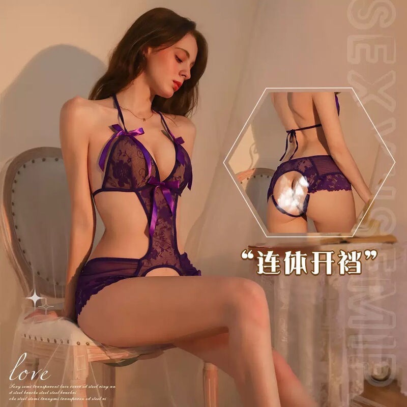 Zheying Large Size Sexy Intimates Pure Desire Sexy Open Crotch No Need to Take Off Temptation Uniform Pajamas Women's Lace Jumpsuit Suit