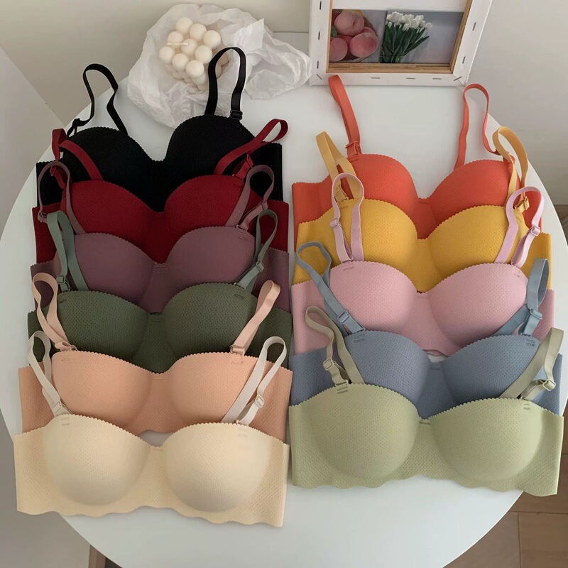 Simple One-piece Japanese Girls' Underwear Candy-colored Small Chest Push-up Thickened Bra without Steel Ring and Traceless for High School Students