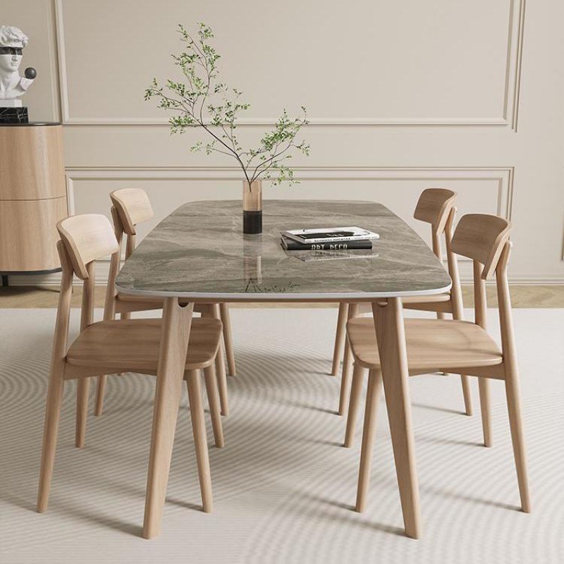 Scandinavian Italian Slate Solid Wood Dining Table and Chair Combination Integrated Simple Modern Home Small Apartment Rectangular Western Dining Table