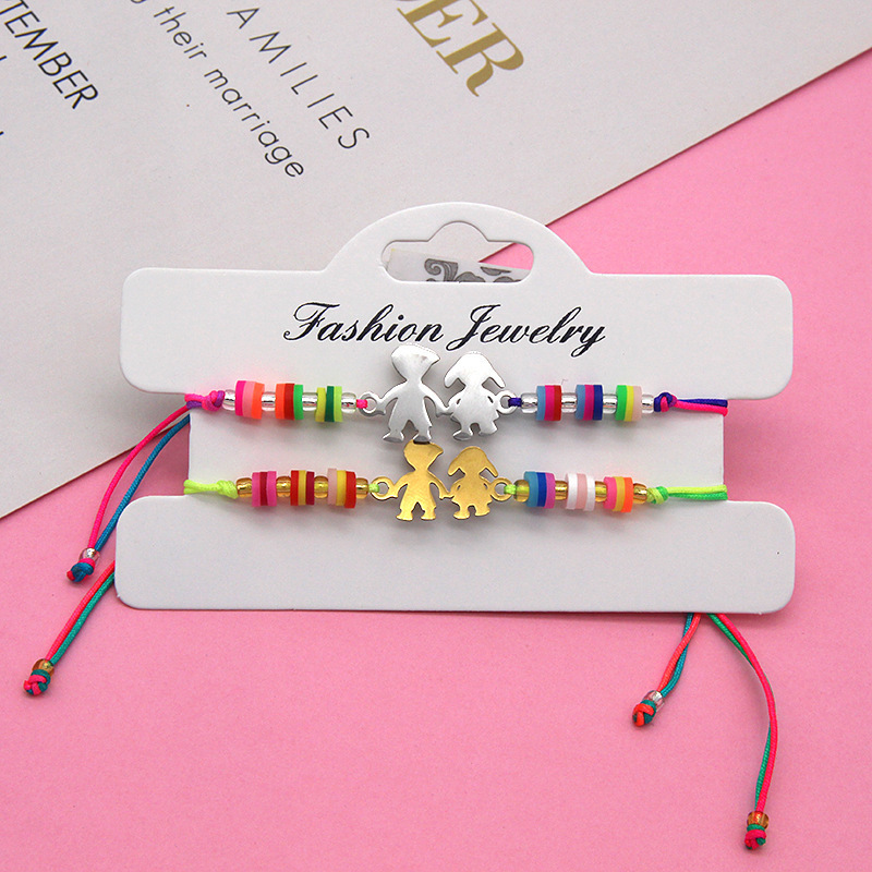 Cross-Border Hot-Selling Stainless Steel Best Friend Mother's Day Soft Clay Glass Seed Bead Woven Bracelet Card Gift