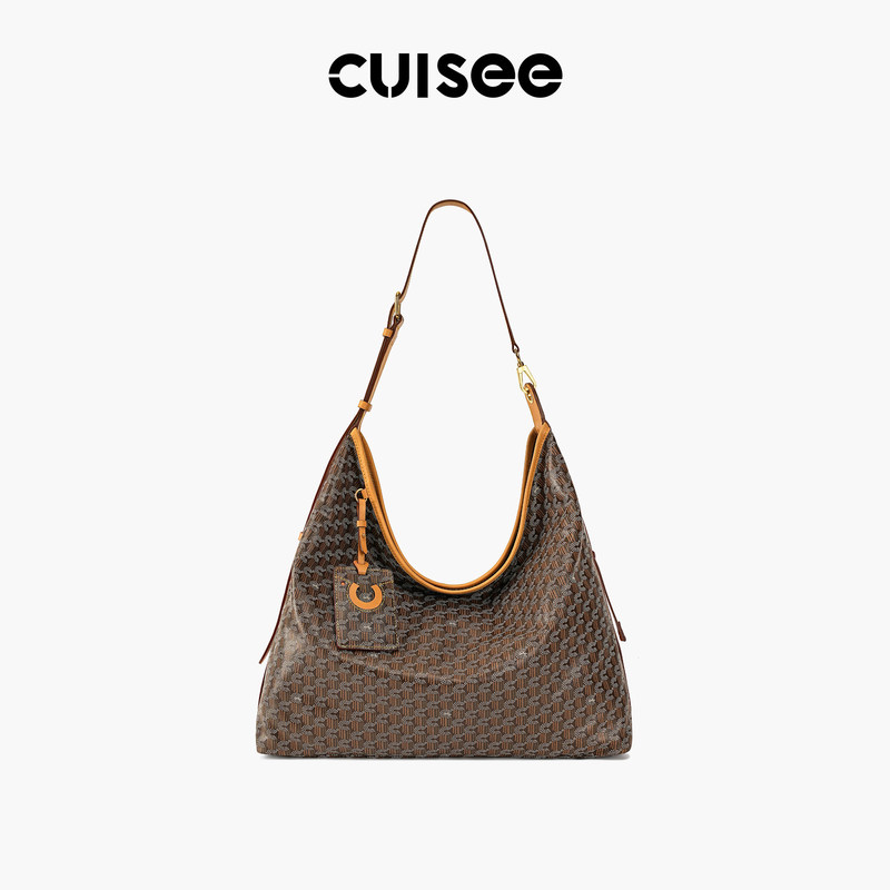 Cui's Crescent Moon Hobo Bag with Monogram Pattern, Single Shoulder Bag, Crossbody Bag for Women, Large Capacity Underarm Tote Bag
