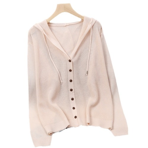 Women's Hooded Cardigan Jacket with Ice Silk Buttons, Lightweight and Sun-Protective, Novelty and Effortless Style