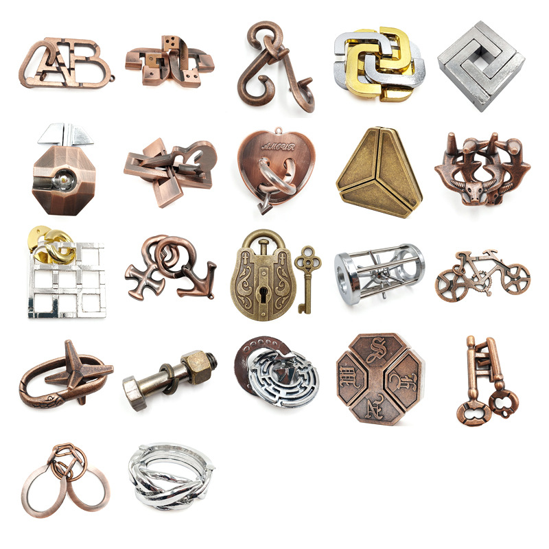 La magia del rompecabezas de oro de la aguja de herradura de bloqueo cuadrado desbloquear Luban bloqueo cerebro ardiente Kong Ming triángulo de bloqueo de la cadena de alta IQ pick-up