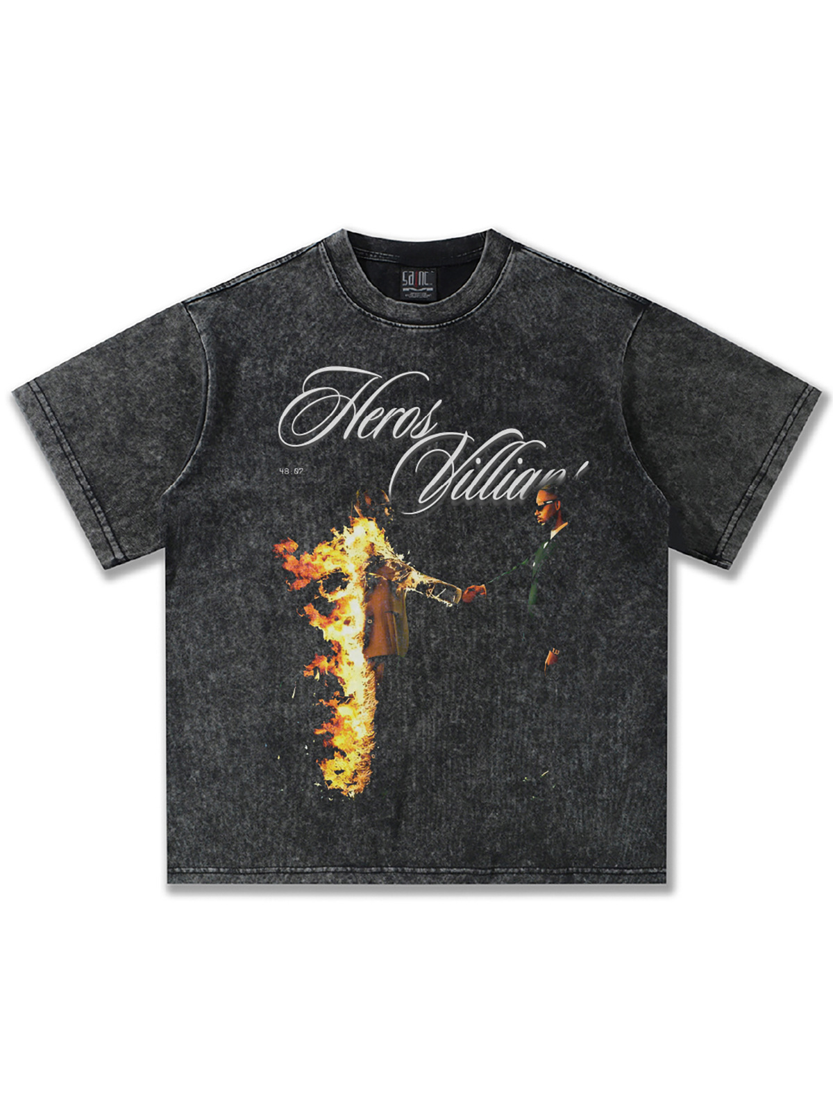 2025国境を越えた夏のメトロブーミンアメリカのレトロな重いポンドの男性tシャツはまっすぐにプリントします。