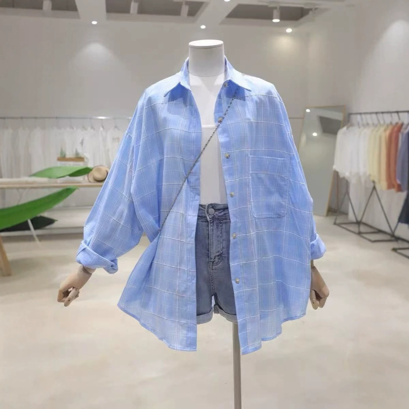 2026 Summer Korean Style Loose Plaid Sun Protection Shirt for Women, Lazy Style Versatile Thin Long-Sleeved Jacket Shirt for Women 2026 Summer Korean Style Loose Plaid Sun Protection Shirt for Women, Lazy Style Versatile Thin Long-Sleeved Jacket Shirt for Women