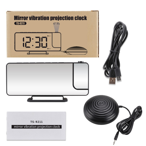 New creative with automatic photosensitive USB charging powerful vibration alarm clock LED mirror projection clock vibration clock