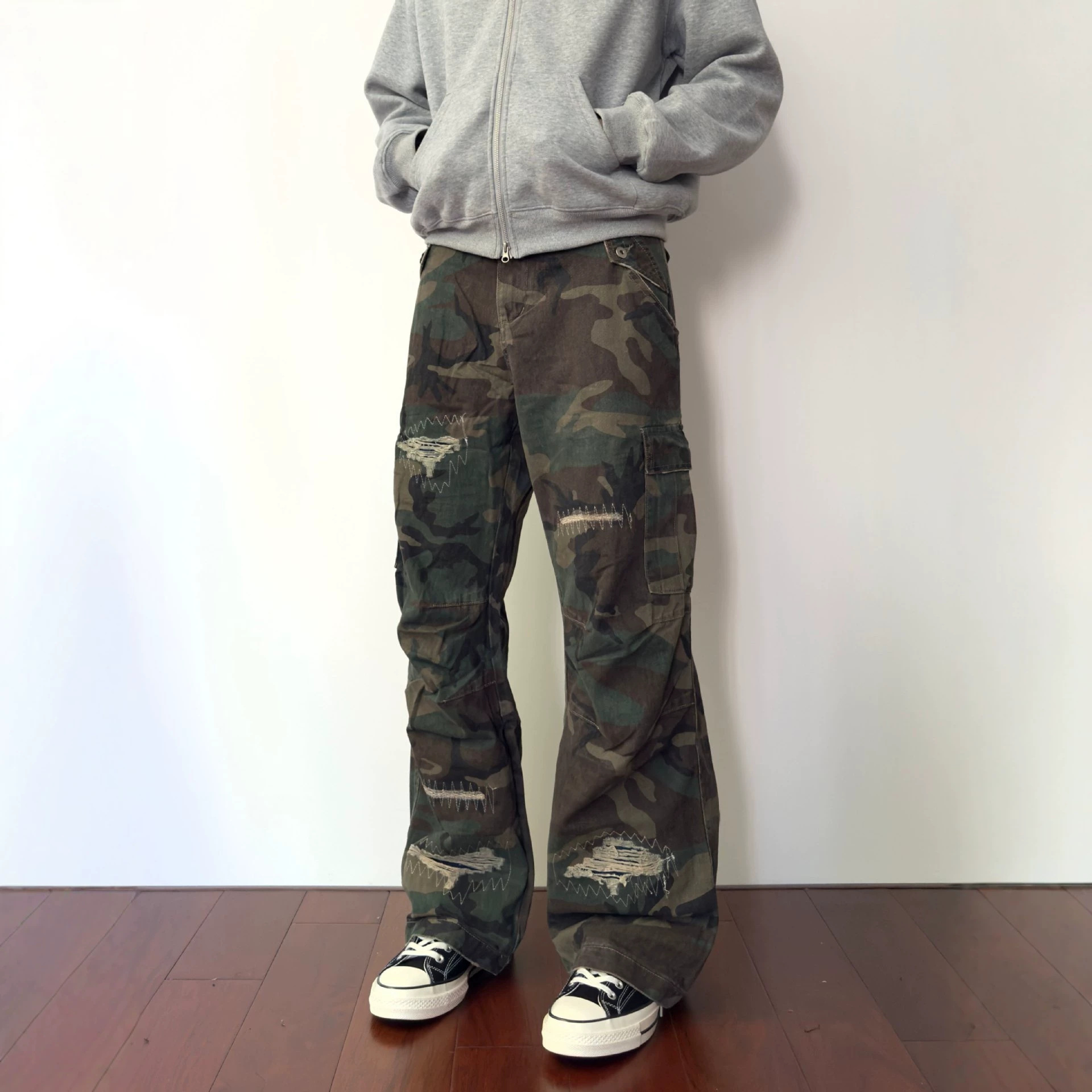 Vintage Cargo Hose Herren Im Militär Stil Mit Taschen Und Patchwork_voghion.com
