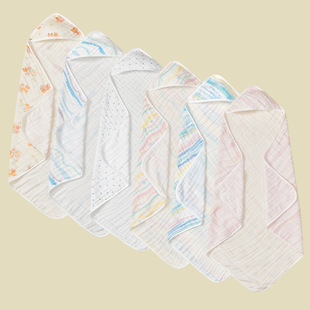 Ins Cross-Border 6-Layer Seersucker Infant Hooded Bath Towel Cloak Bath Towel Newborn Towel Bath Towel Hooded Cloak