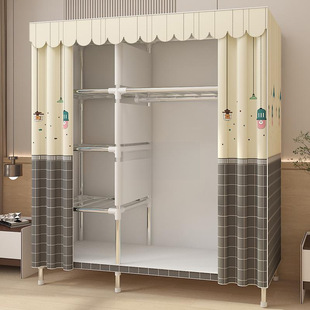 Durable Steel Pipe Sturdy Fabric Wardrobe for Home Bedroom Assembly, Suitable for Rental Housing Storage Cabinet, Simple Wardrobe Steel Frame