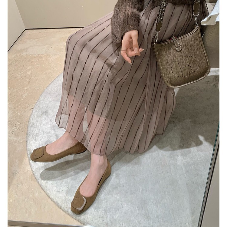 葡萄妈同款现货~ 气质圆头方扣浅口绒面通勤百搭舒适单鞋女春秋|undefined