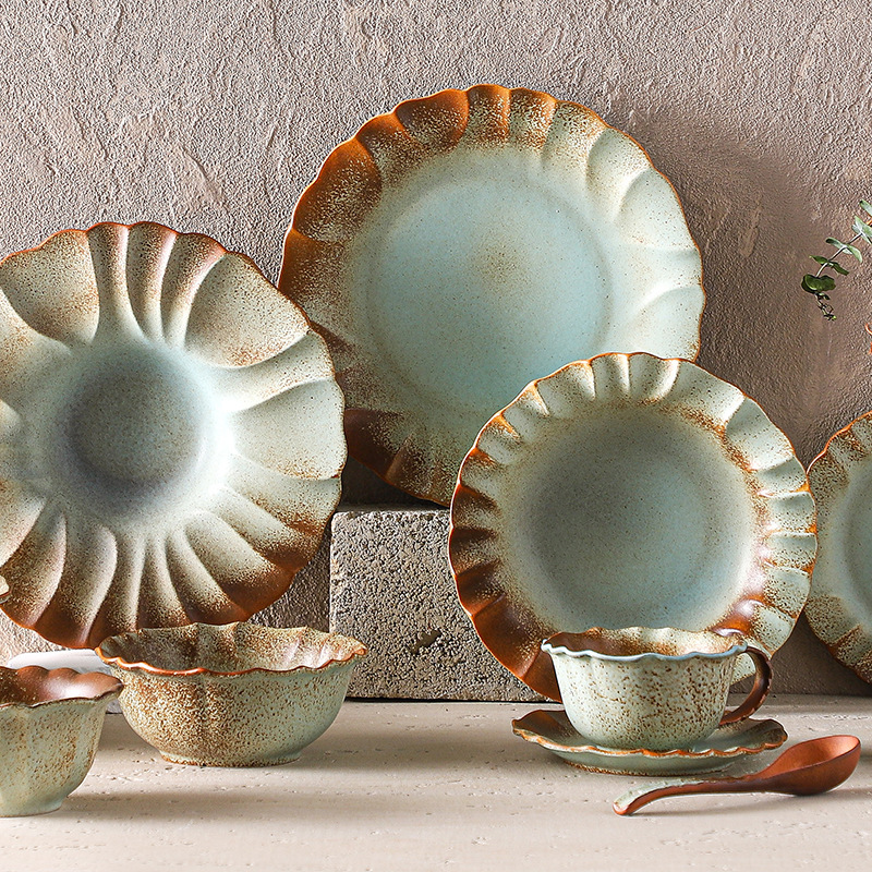 Kiln-Turned Retro Creative Hotel Restaurant Ceramics Simple Retro High-End Coarse Pottery Light Luxury Cups, Bowls, Plates and Tableware Sets