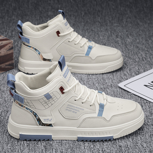 Canvas high-top spring men's shoes 2024 new spring men's cloth shoes sports and casual white sneakers versatile trendy shoes