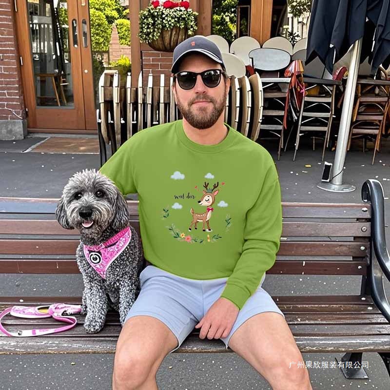 跨境卡通小鹿印花圆领卫衣 外贸wish亚马逊temu一件批发男女款