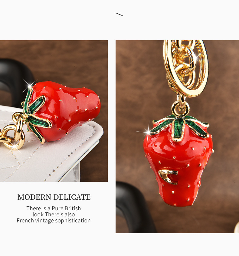 72g Weight Bag Pendant, Keychain Classification 1 Piece Sweet Strawberry Alloy Epoxy Bag Pendant Keychain