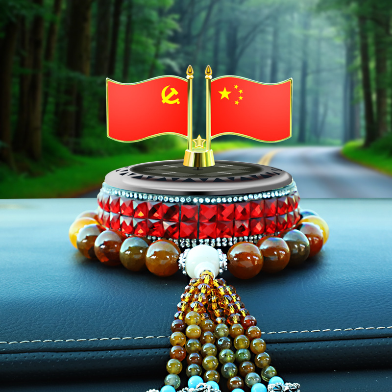 Solar Rotary Ornaments Men's Car Interior Creative Car Perfume Five-Star Red Flag Car Aromatherapy Ornaments