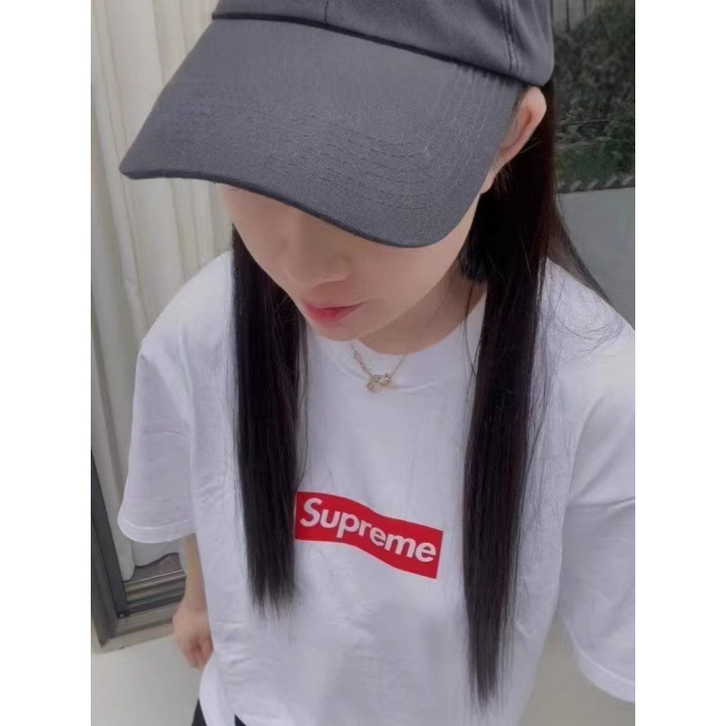 Three Labels with Complete Embroidery Letters Sup Trendy Short-Sleeved Casual Loose Pure Cotton Round Neck T-Shirt for Men and Women Couple Style Half-Sleeve