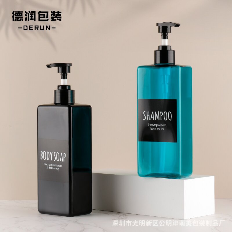 En stock 500ml marrón champú cuadrado botella plana PET prensa Gel de ducha acondicionador de cabello plástico sub-botella