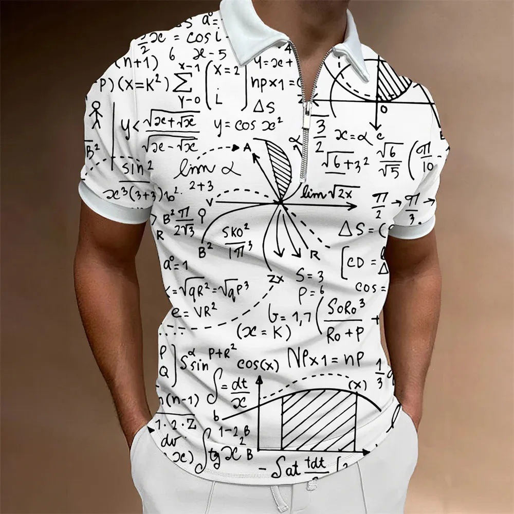 Personalidad, nuevas ideas, matemáticas, fórmula matemática, impresión 3D, camisa POLO con cremallera de manga corta transpirable con solapa suelta para hombre