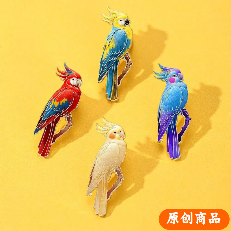 Cross-Border Suit New Colorful Parrot Metal Badge Wholesale Personalized Animal Bird Cute Brooch Clothing Accessories