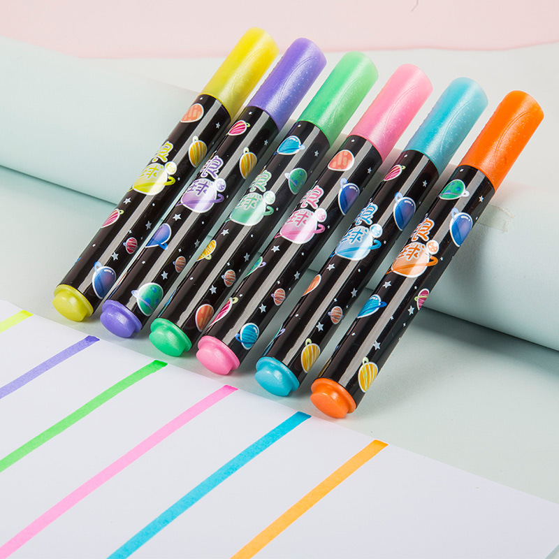 H803-6 colores 6 planeta highlighter niños DIY graffiti pluma estudiante pluma gran capacidad de dibujos animados rotulador pluma