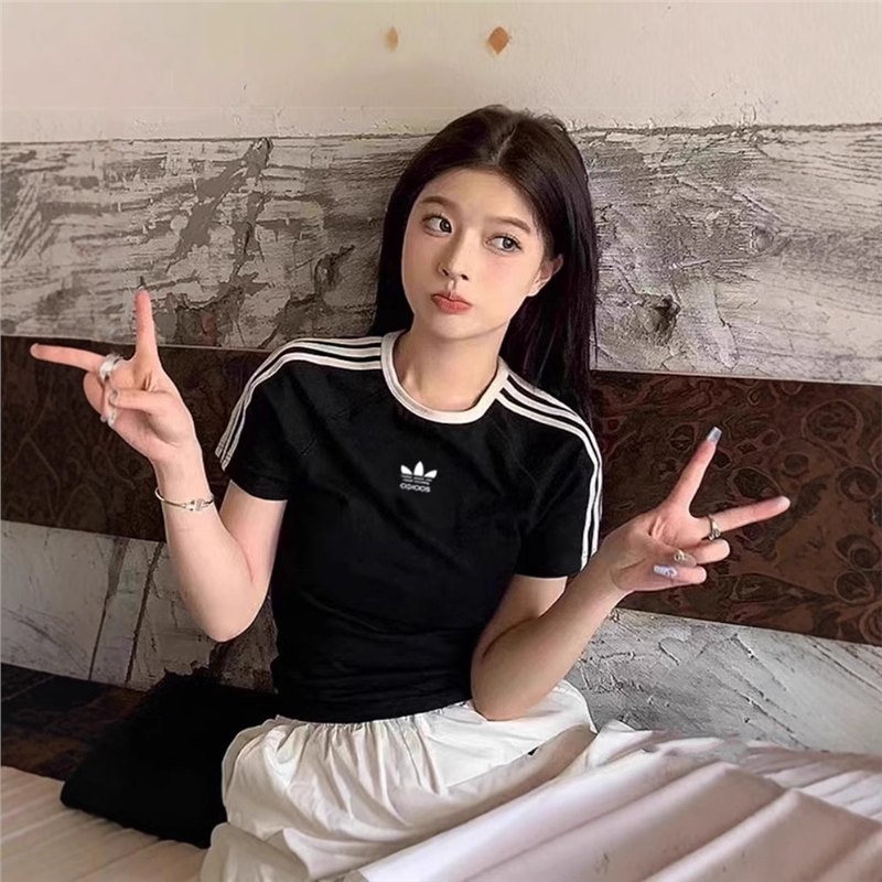 Cross-Border Clover Embroidery Classic Style Raglan Sleeve Round Neck Pullover Women's Top Short-Sleeve T-Shirt Slim Fit