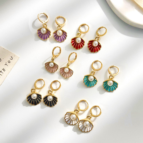 Cross-border European and American pearl shell jewelry set, fashionable temperament, colorful oil drop earrings, internet celebrity temperament necklace