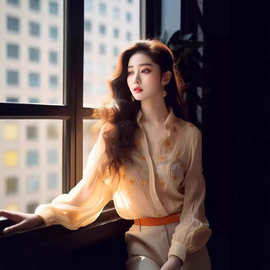 2475今年流行爆款衬衫早春新款法式温柔别致漂亮绝美黄色碎花上衣