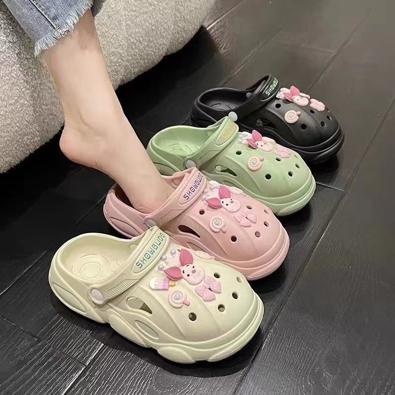 Thick-soled hole shoes women's summer outer wear cartoon cute fashion all-match student couple style Baotou two-wear sandals and slippers