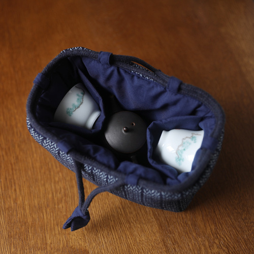 Erya blue thickened teapot tea set teacup storage bag travel bag cloth bag Dunhuang one pot two cup cloth bag