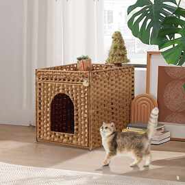四季通用大空间编织猫窝半封闭式宠物窝狗狗房子家用猫爬架猫舍狗