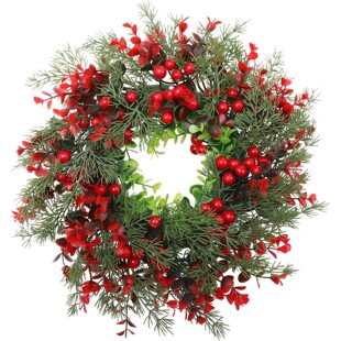 Cross-border American Christmas decorations front door red and green wreath pendant Christmas red fruit wreath courtyard decoration
