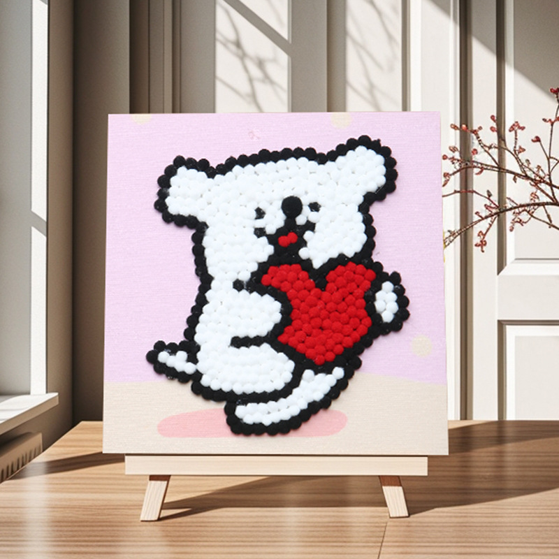 Pintura de bola de pelo Dibujos animados Niños creativos Pegatinas a mano Diy Material hecho a mano Paquete Marco estirado Pintura adhesiva Marco de madera maciza Pintura decorativa