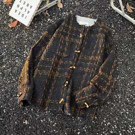 小香风无领毛边夹克男女装2026秋冬季新款高级感粗纺呢料编织外套