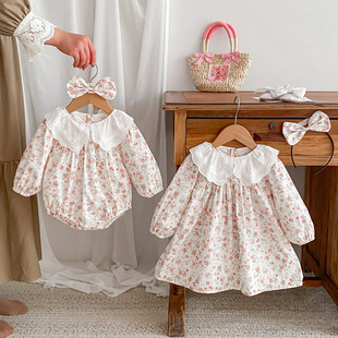2025 Autumn Baby Clothes, Rompers, Baby Girl's Fart Clothes, Girls' Korean Style Long-Sleeved Sister Clothes, Spring and Autum Styles