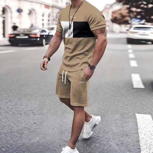 Amazon AliExpress Fashion 3D Printed Men's Sports Set 2 Piece Summer T-Shirt and Shorts