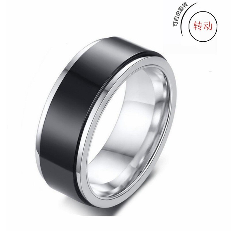 Venta caliente transfronteriza anillo de acero de titanio giratorio negro anillo de acero inoxidable europeo y americano hombres suministro transfronterizo al por mayor