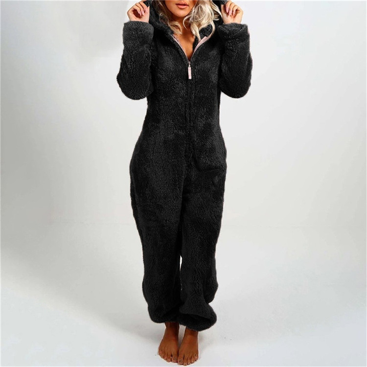 Women's autumn and winter plush and thick fur jumpsuit hooded pajamas women's clothing 22 colors_voghion.com